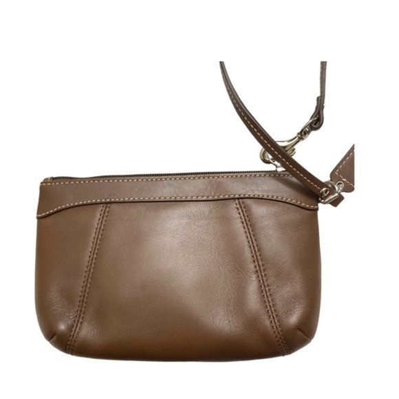 Coach brown leather wristlet bag